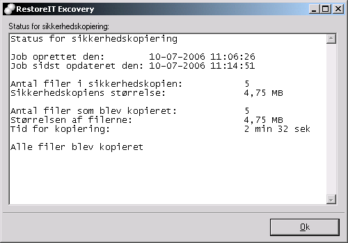 Opsummering af endt kopiering af mapper og filer til Excovery serveren