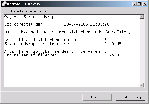 Opsummering af status for din backup i Excovery