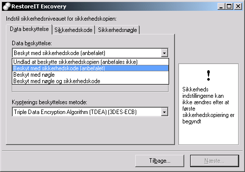 Valg af sikkerhedsmetode til din backup i Excovery