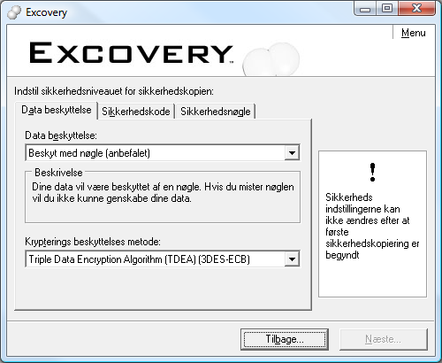 Valg af sikkerhedsmetode til din backup i Excovery
