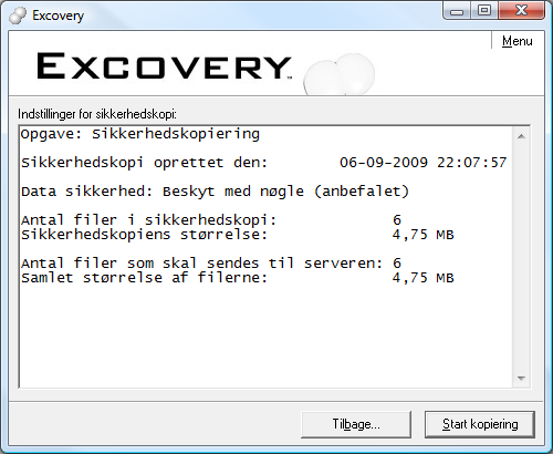 Opsummering af din backup i Excovery