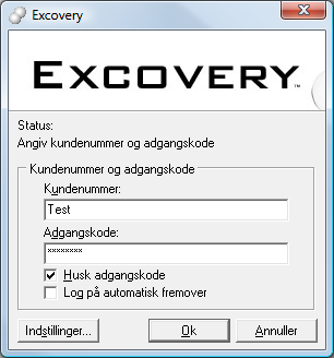 Loginvinduet i Excovery 3.0