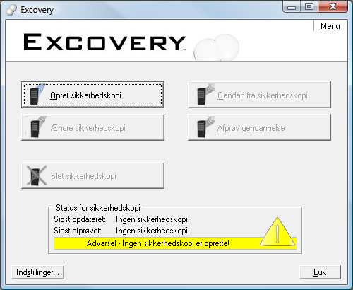 Hovedvinduet i Excovery fr oprettelsen af en backup
