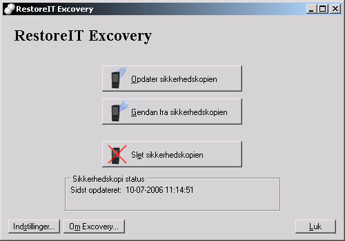 Hovedvinduet i Excovery efter oprettelsen af en backup